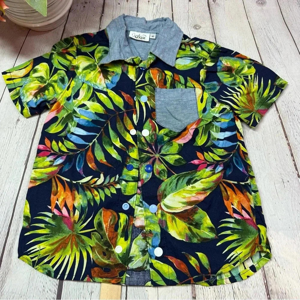 hand made hand sewn button up shirt size 4T tropical hawaiian